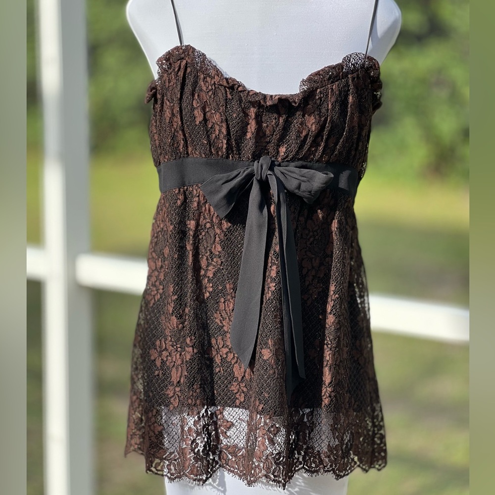 Escada Escada Brown Floral Cotton Lace Babydoll Top Size 38 Beautiful - Picture 2 of 9